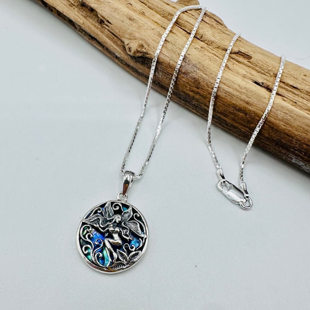 Sterling Silver Fairy Abalone Shell Medallion Necklace